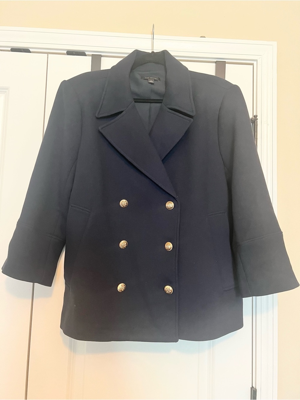 Ann Taylor Navy Gold Button Double Breasted Blazer Jacket XL
